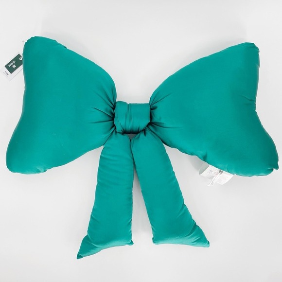 Urban Outfitters Big Bow Silky Satin Bow Pillow Green Accent Throw Decor - Picture 4 of 12